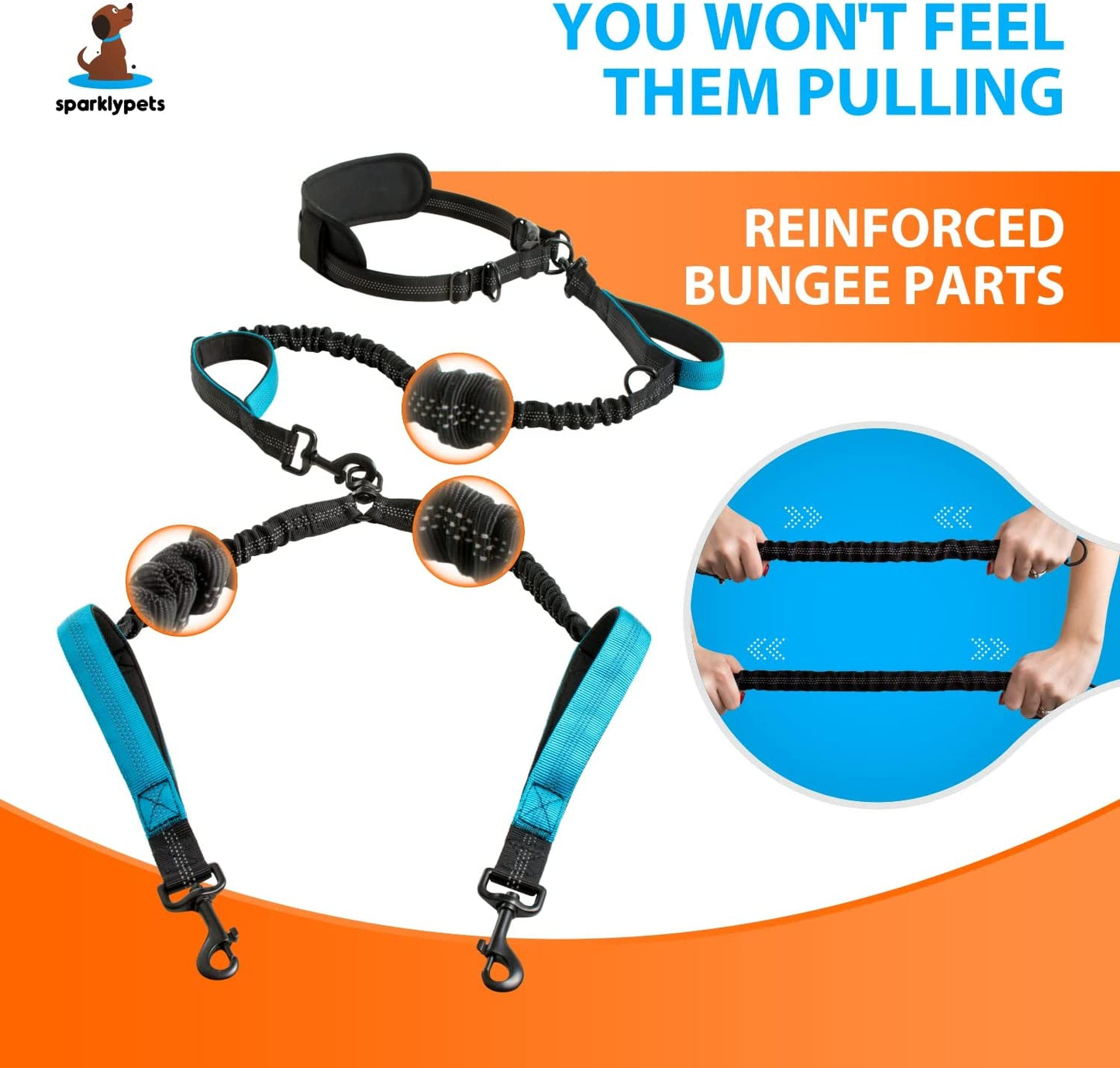 "Ultimate Hands-Free Dual Dog Leash - Perfect for Medium and Large Dogs! Padded Handles, Reflective Stitches, No-Pull Design, Tangle-Free Experience in Vibrant Blue!"