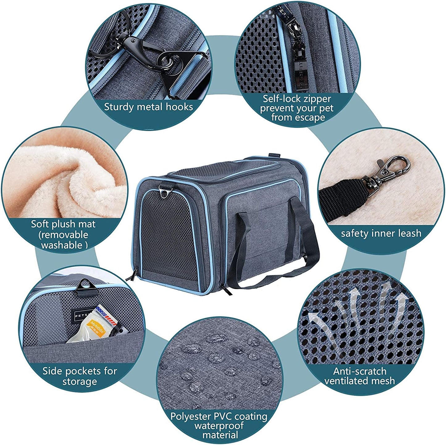 "Ultimate Comfort and Convenience: Expandable Cat and Dog Carrier - Airline Approved, Washable, and Portable - Perfect for Kittens, Puppies, and Small Pets - Includes Removable Plush Mat and Pockets - Secure Locking Safety Zippers"