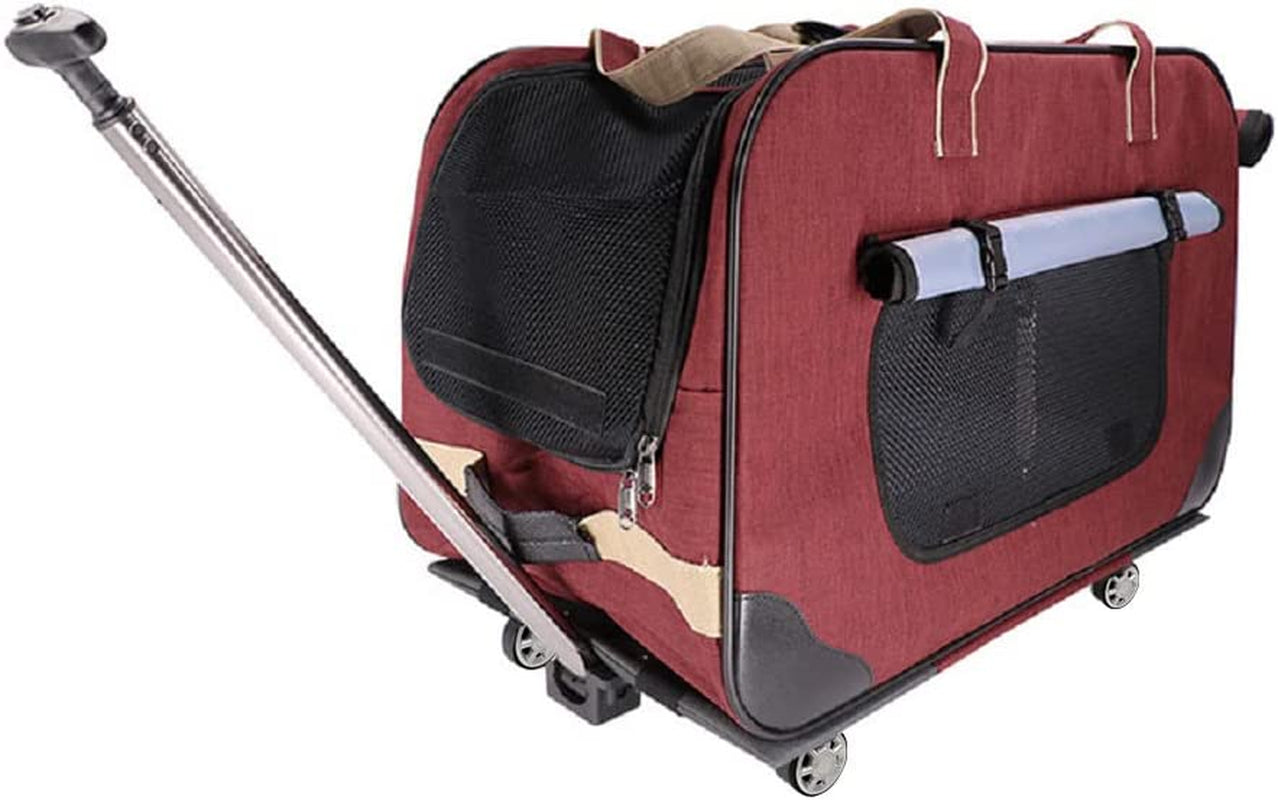 "Ultimate Comfort and Convenience: Deluxe Rolling Pet Carrier with Upgraded Sponge Filling, Sturdy Handle, and Smooth Wheels - Perfect for Small to Medium Pets up to 35 lbs!"