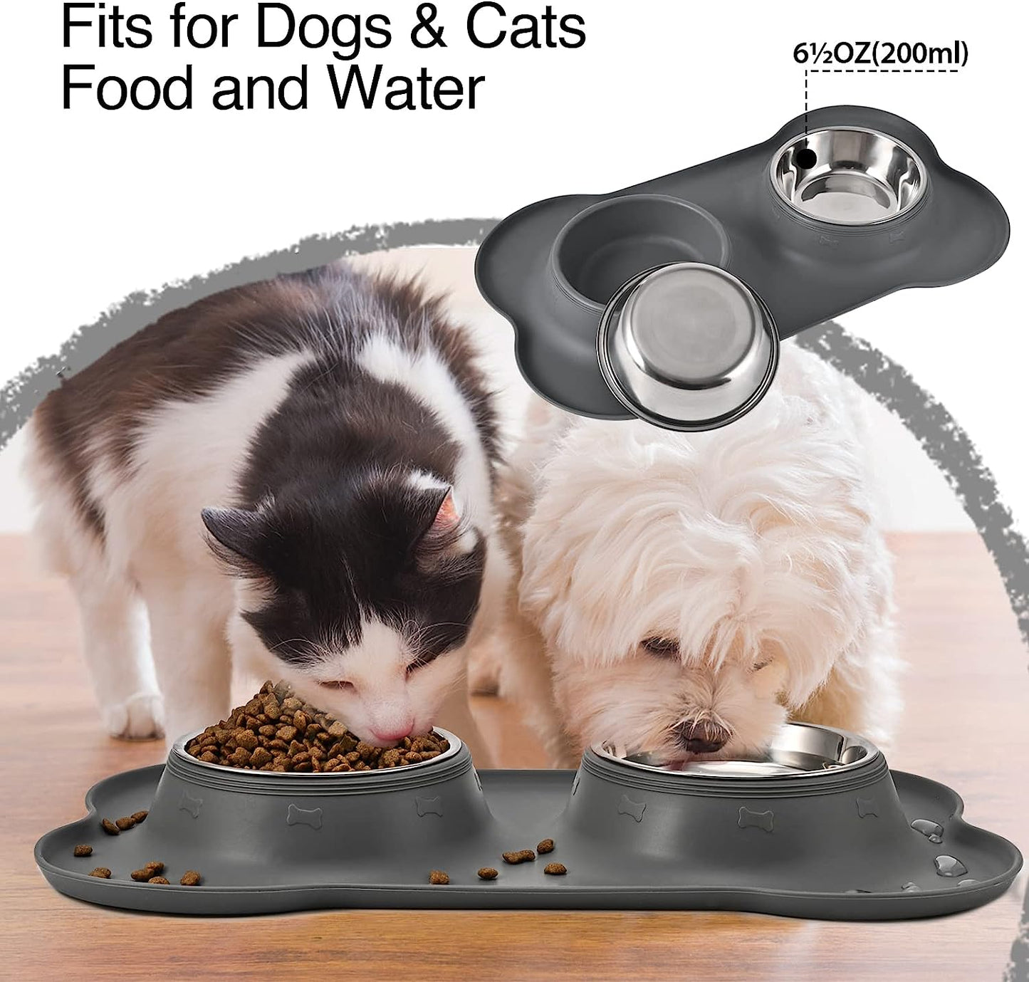 "Ultimate Pet Feeding Set: Non-Spill Stainless Steel Dog Bowls with Skid-Resistant Silicone Mat - Perfect for Small to Medium Sized Cats and Dogs!"
