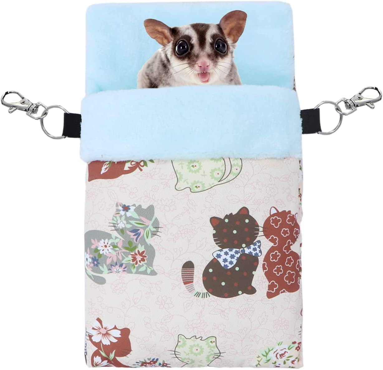 Cozy Cat-themed Sleeping Pouch for Small Pets - Perfect Bed for Hamsters, Hedgehogs, Sugar Gliders, and Squirrels (Medium Size, Pretty Pink)