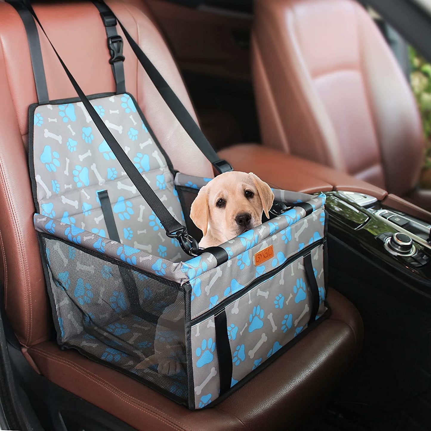 "Ultimate Comfort and Safety: Upgraded Pet Dog Booster Seat with Support Rod - Foldable, Breathable, and Portable Car Basket for Small and Medium Pets - Blue and Gray"