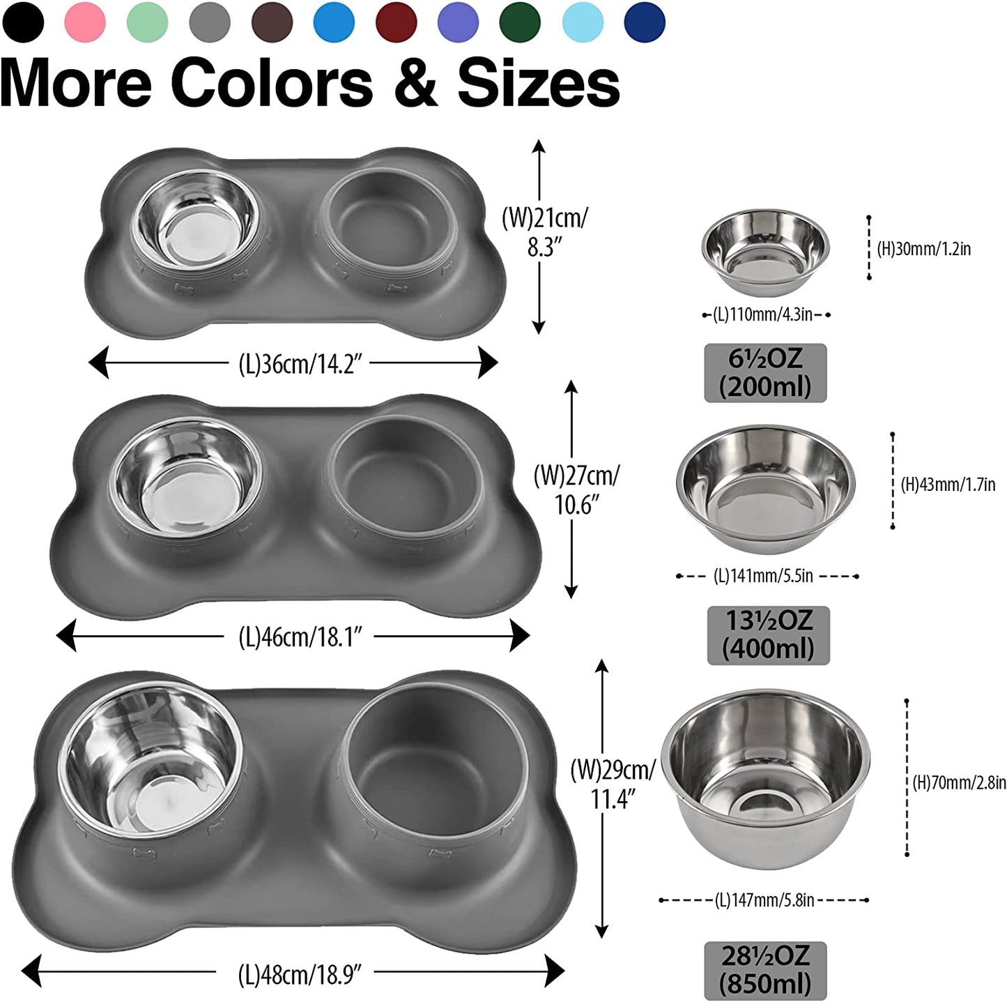 "Ultimate Pet Feeding Set: Non-Spill Stainless Steel Dog Bowls with Skid-Resistant Silicone Mat - Perfect for Small to Medium Sized Cats and Dogs!"