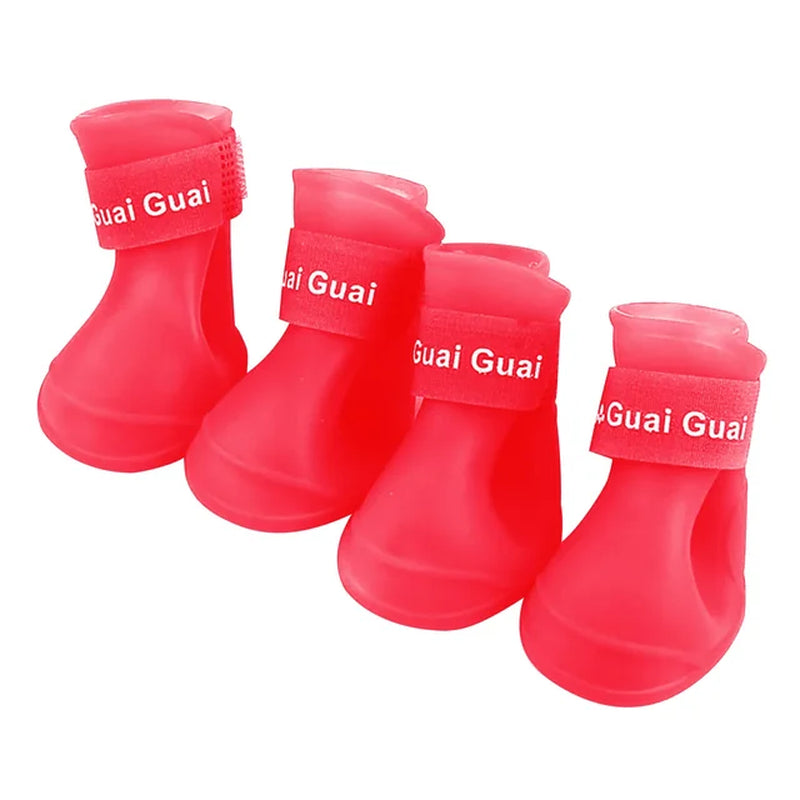 "Keep Your Pet's Paws Dry and Safe with our 4Pcs/Set Waterproof Anti-Slip Pet Rain Shoes - Perfect for Outdoor Adventures!"