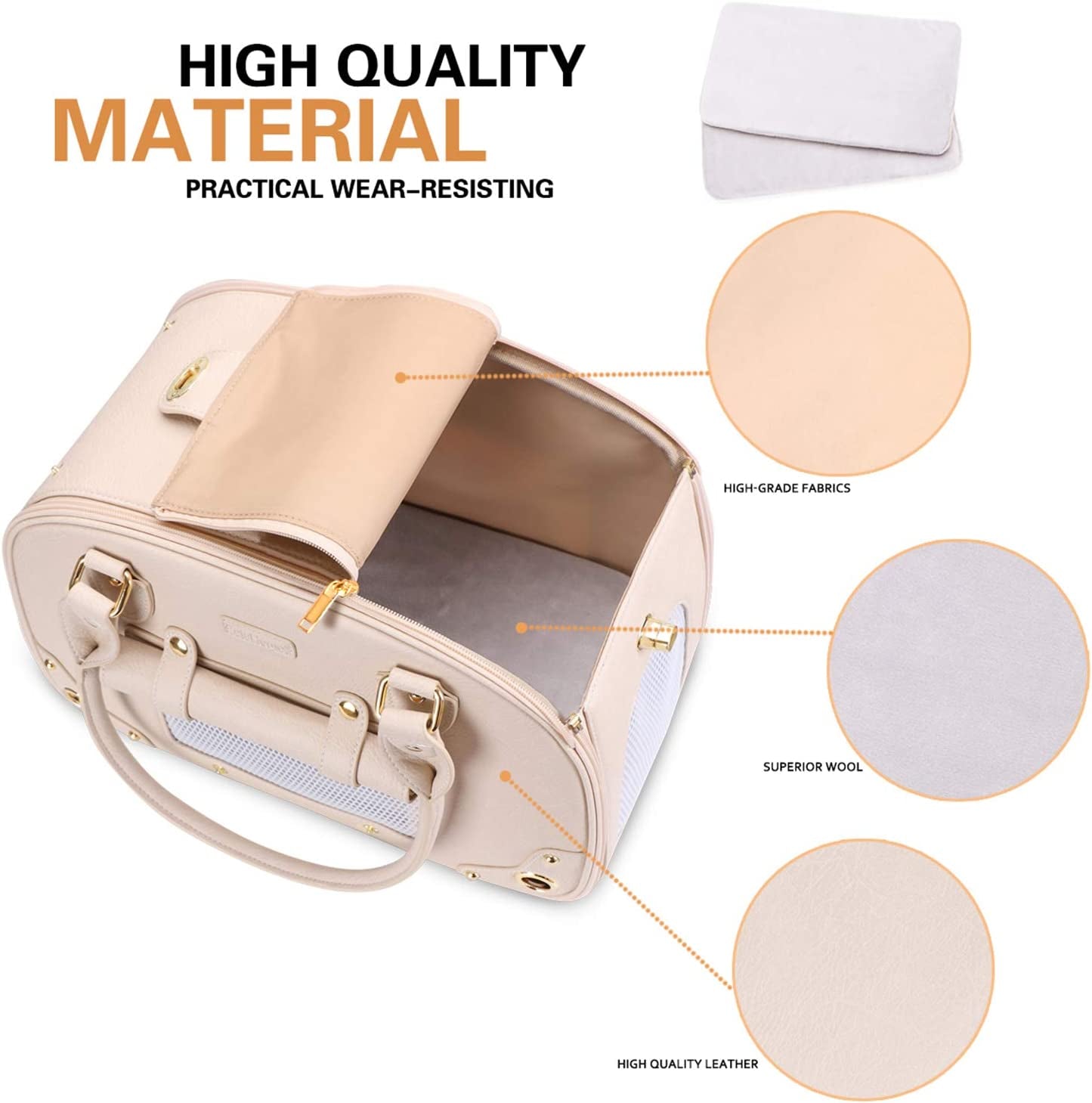 "Stylish and Practical Pet Carrier Purse - Perfect for Cats and Small Dogs - Foldable, Waterproof, and Premium Leather - Ideal for Travel and Outdoor Adventures - Beige"