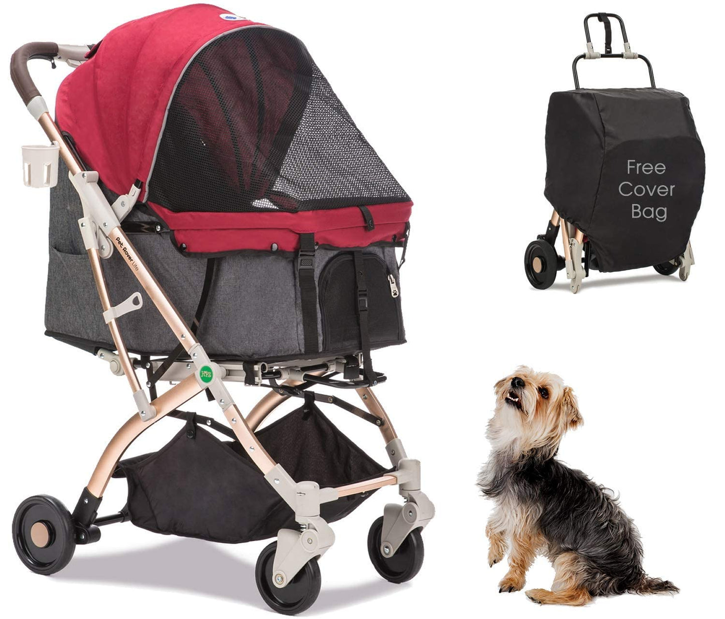 "Pet Rover Lite: The Ultimate Lightweight Stroller for Small and Medium Pets - Ruby Red 2nd-Gen Edition"