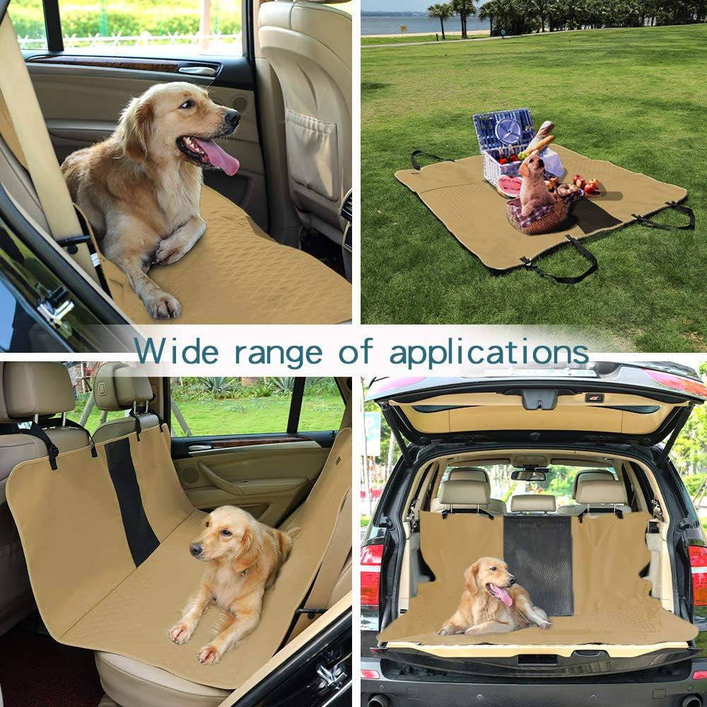 "Ultimate Dog Car Seat Cover: Waterproof, Scratchproof, Nonslip Hammock for Backseat Protection against Dirt, Pet Fur, and More! (Khaki)"
