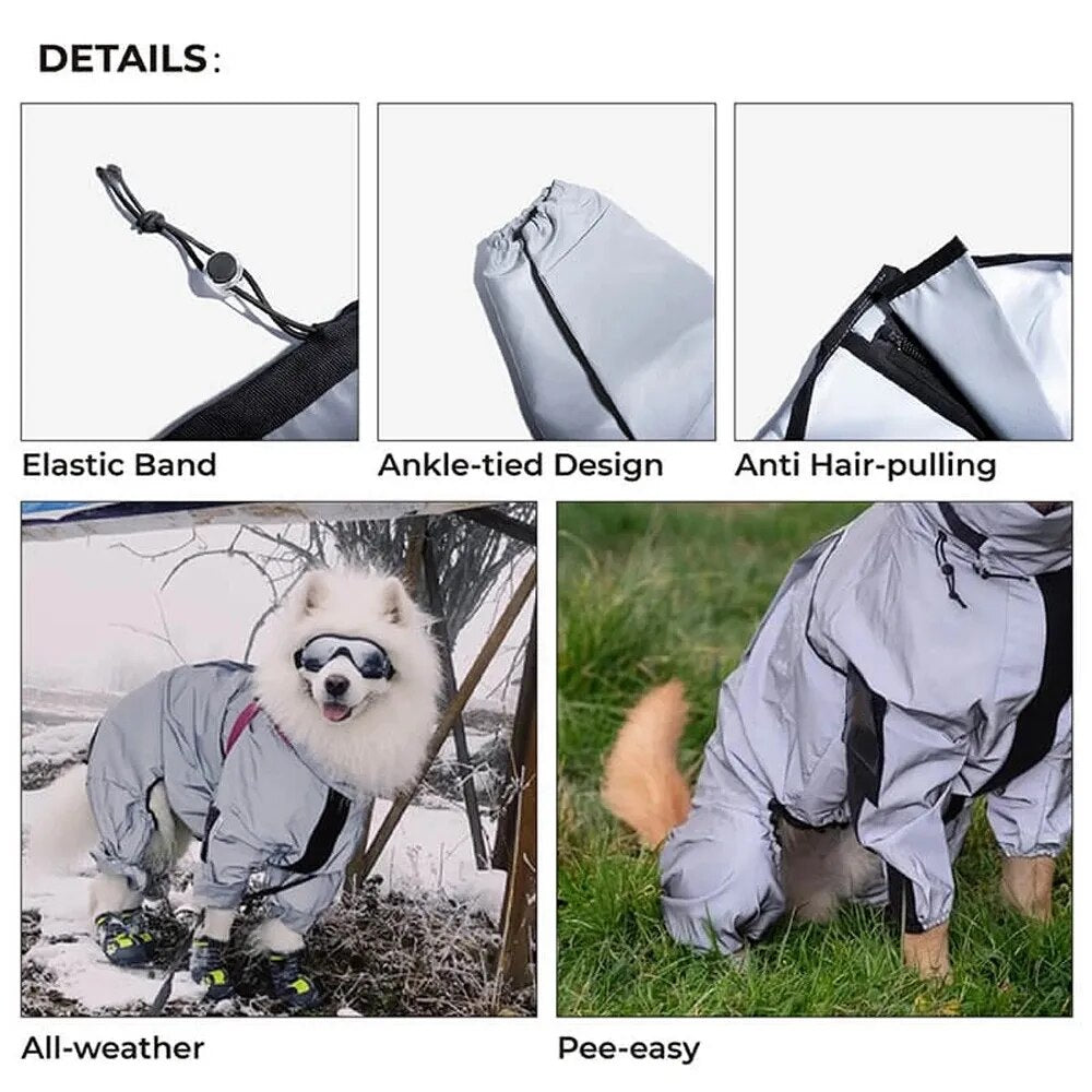 "Stay Stylish and Protected with our Reflective Waterproof Dog Jumpsuit - Perfect for Outdoor Adventures!"