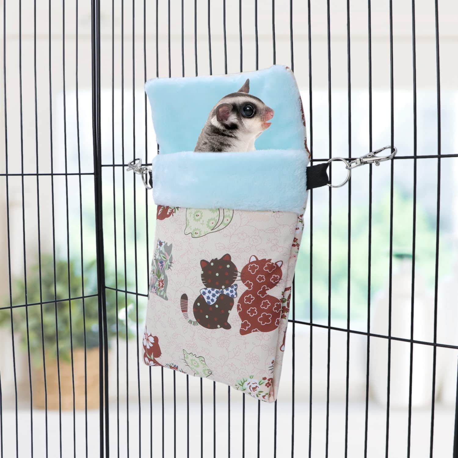 Cozy Cat-themed Sleeping Pouch for Small Pets - Perfect Bed for Hamsters, Hedgehogs, Sugar Gliders, and Squirrels (Medium Size, Pretty Pink)