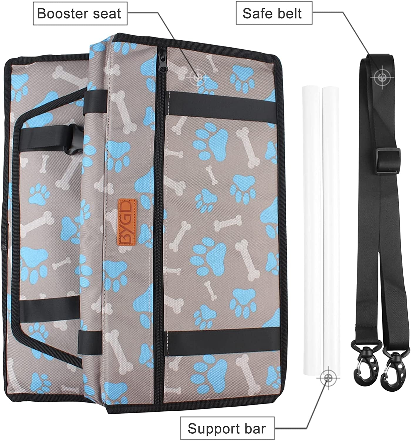 "Ultimate Comfort and Safety: Upgraded Pet Dog Booster Seat with Support Rod - Foldable, Breathable, and Portable Car Basket for Small and Medium Pets - Blue and Gray"