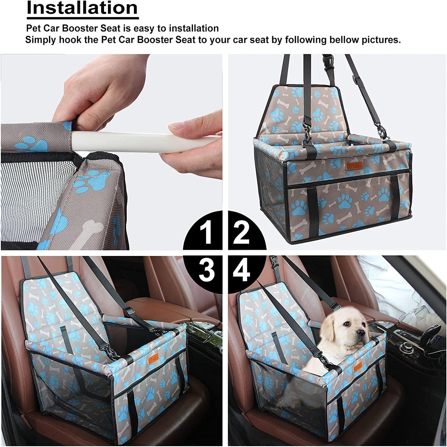 "Ultimate Comfort and Safety: Upgraded Pet Dog Booster Seat with Support Rod - Foldable, Breathable, and Portable Car Basket for Small and Medium Pets - Blue and Gray"