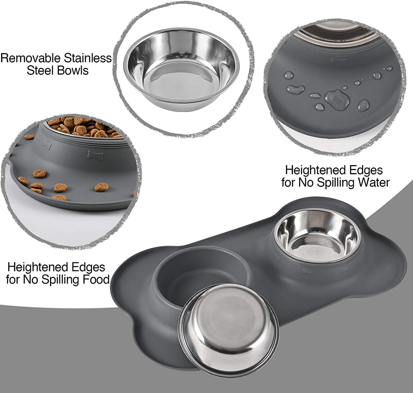 "Ultimate Pet Feeding Set: Non-Spill Stainless Steel Dog Bowls with Skid-Resistant Silicone Mat - Perfect for Small to Medium Sized Cats and Dogs!"