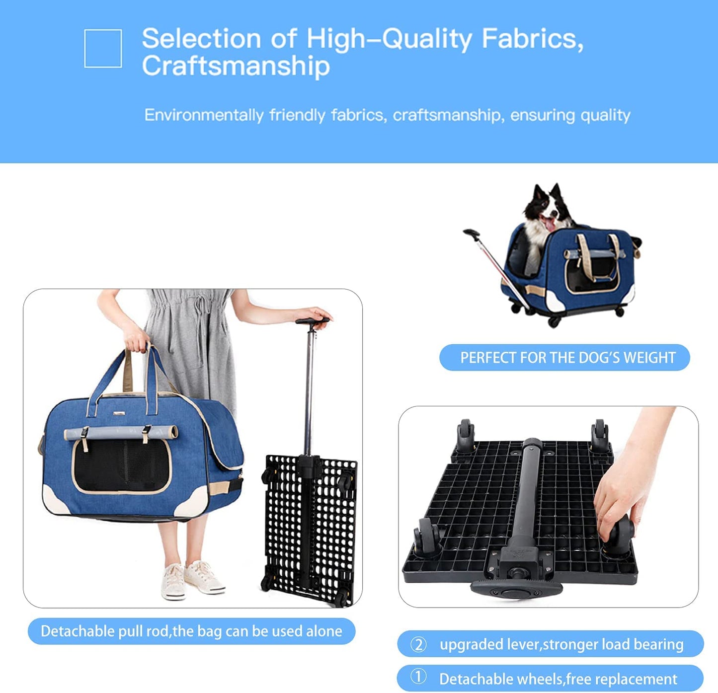 "Ultimate Comfort and Convenience: Deluxe Rolling Pet Carrier for Small to Medium Pets up to 35 lbs - Upgraded Material with Sponge Filling, Durable Handle, and Flexible Wheels - Breathable and Collapsible Design"