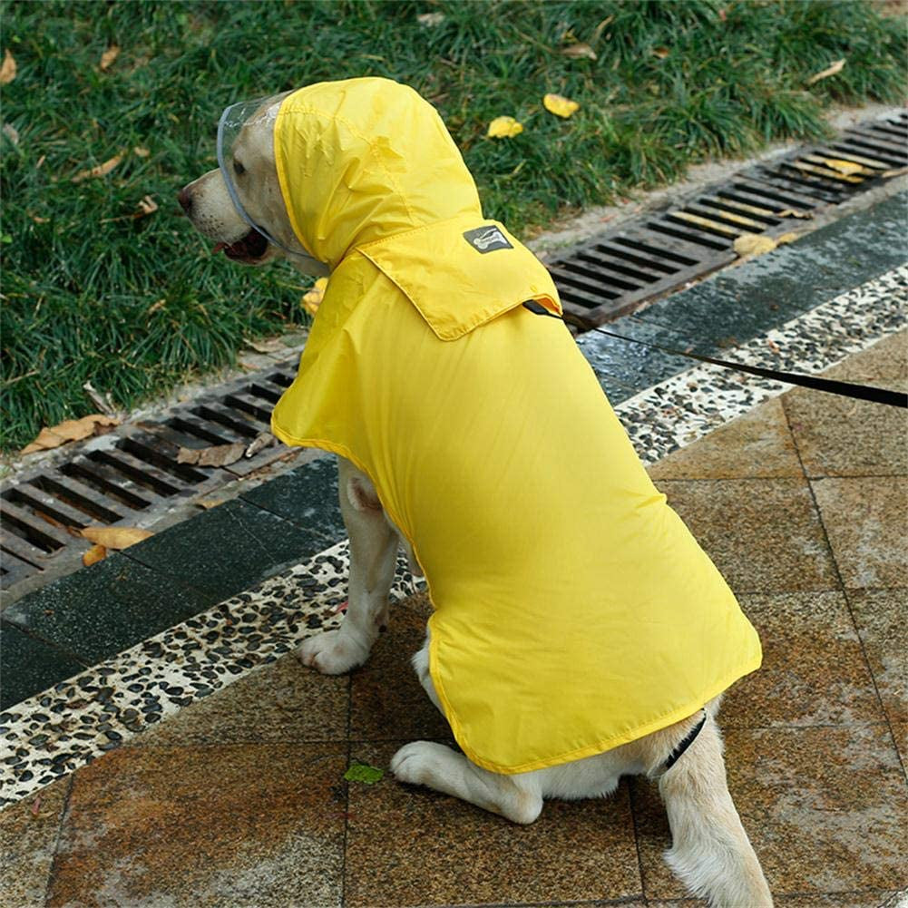 "Stay Dry in Style! Packable Hooded Dog Rain Jacket with Reflective Strips - Perfect for Small, Medium, and Large Dogs - Lightweight and Adjustable - Vibrant Yellow - Size XL"