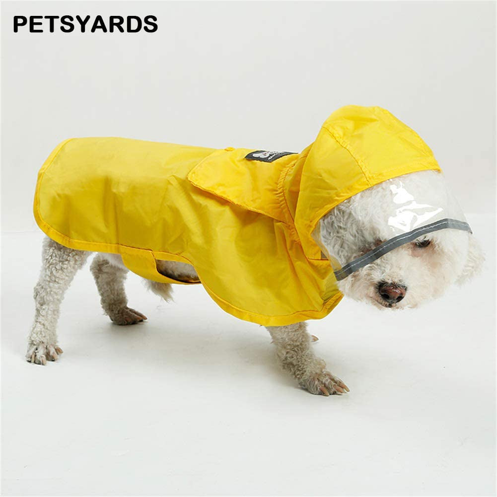 "Stay Dry in Style! Packable Hooded Dog Rain Jacket with Reflective Strips - Perfect for Small, Medium, and Large Dogs - Lightweight and Adjustable - Vibrant Yellow - Size XL"
