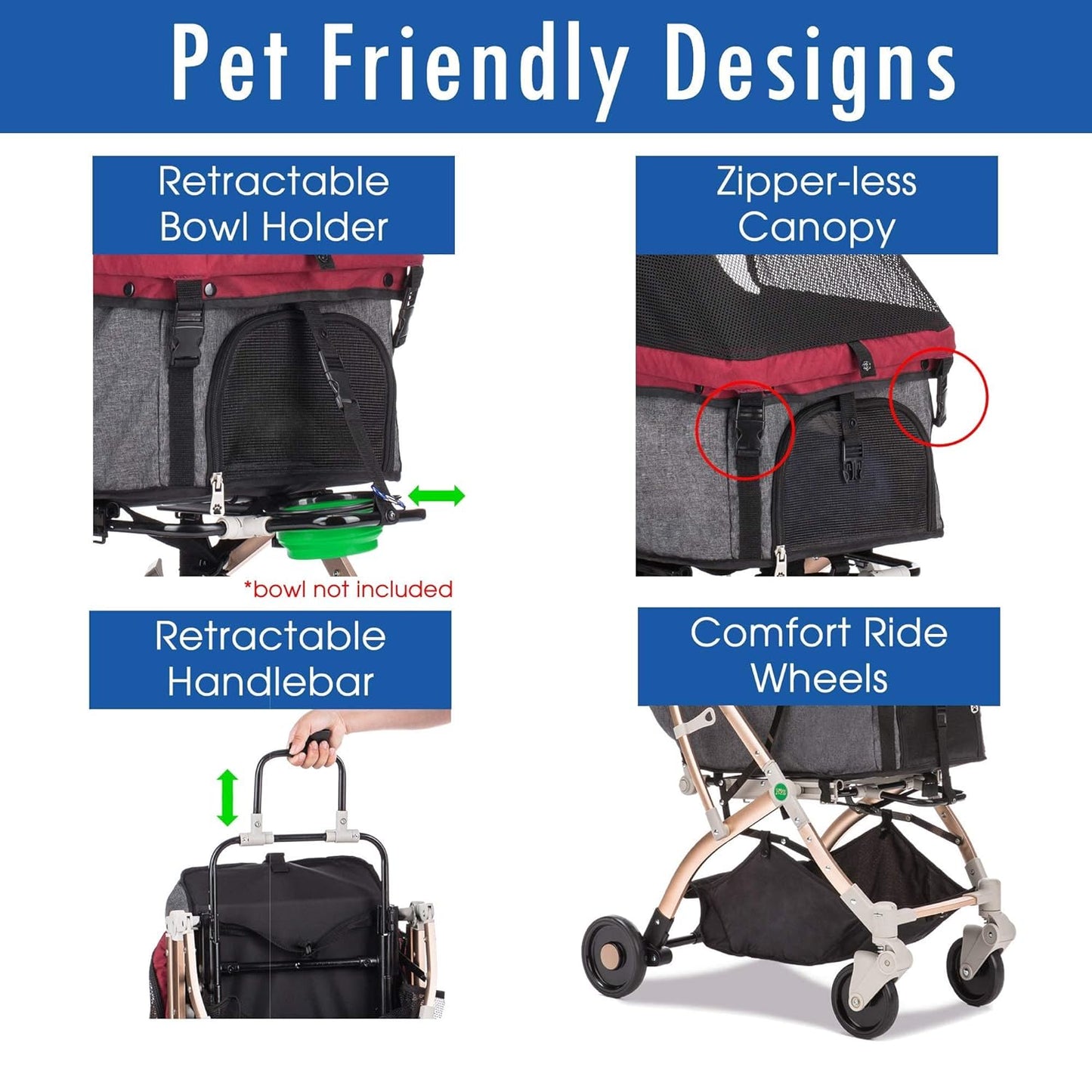 "Pet Rover Lite: The Ultimate Lightweight Stroller for Small and Medium Pets - Ruby Red 2nd-Gen Edition"