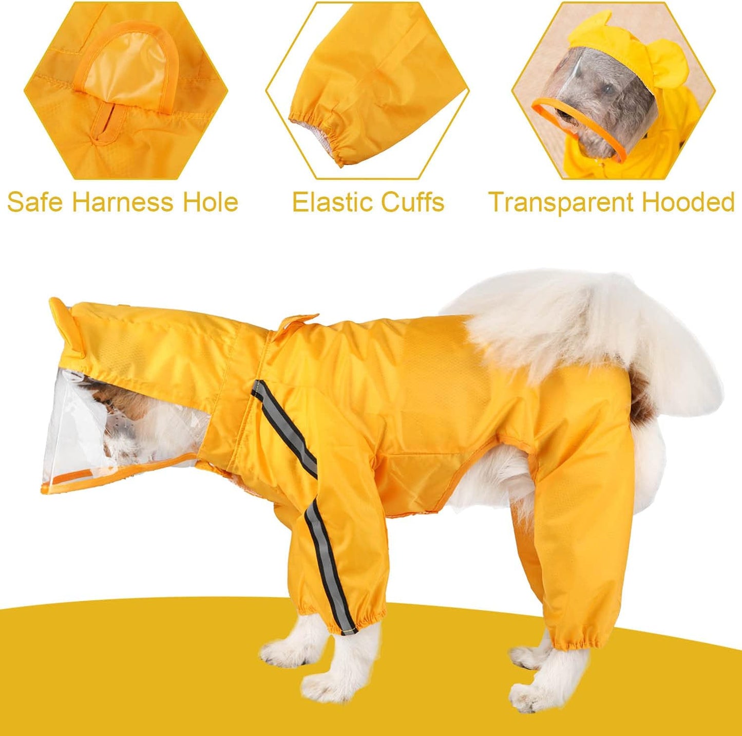 "Stay Dry in Style: Waterproof Dog Raincoat with Reflective Straps and Leash Hole for Dogs of All Sizes!"