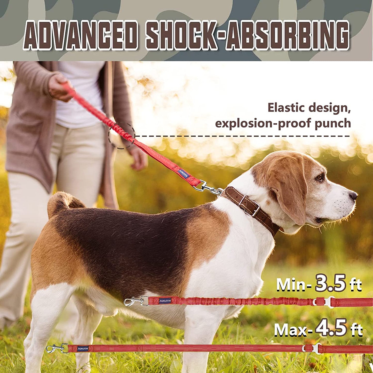 "Ultimate Comfort and Control: Premium Bungee Dog Leash for Large Breeds, No-Pull Design with Shock Absorption and Dual Padded Handles - Ideal for Training and Walking"