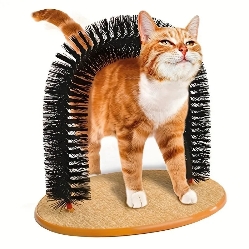 "Ultimate Cat Grooming and Playtime Experience: Self-Grooming Arch with Massage, Scratching Pad, and Interactive Toy for Cats"