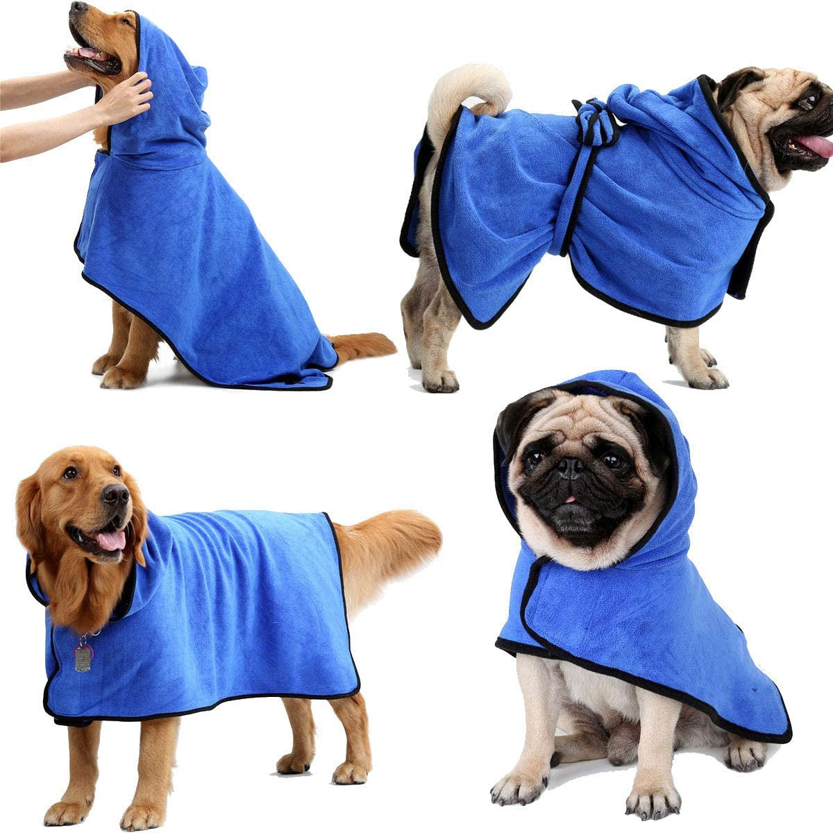 "Ultra-Soft Microfiber Dog Bathrobe: The Ultimate Quick-Drying Pet Robe for Dogs and Cats - Super Absorbent, Machine Washable - Now in Stylish Blue!"