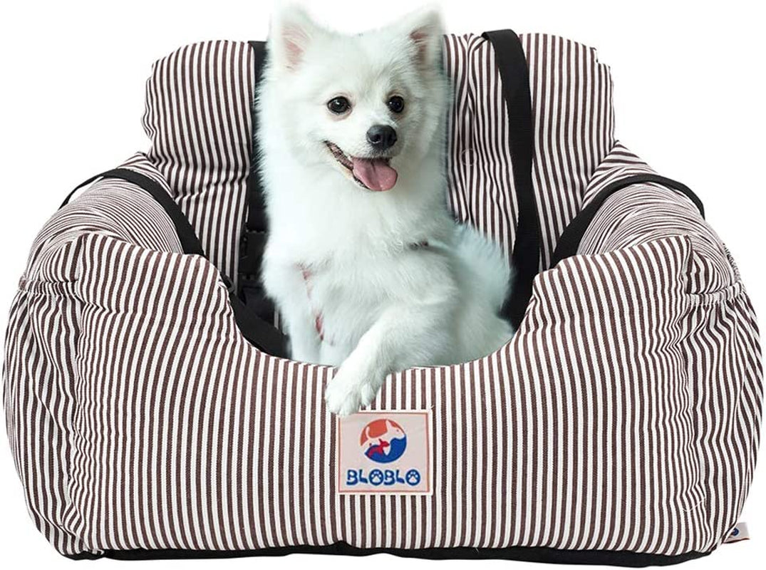 "Ultimate Dog Car Seat: Travel in Style and Safety with Pet Booster Seat and Storage Pocket (Coffee Stripe)"