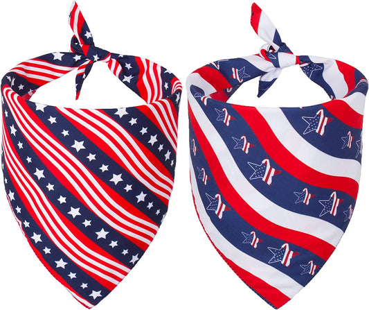 "Patriotic American Flag Dog Bandanas - Show off your dog's patriotic spirit on Independence Day and beyond! Multiple sizes available for medium to large dogs."