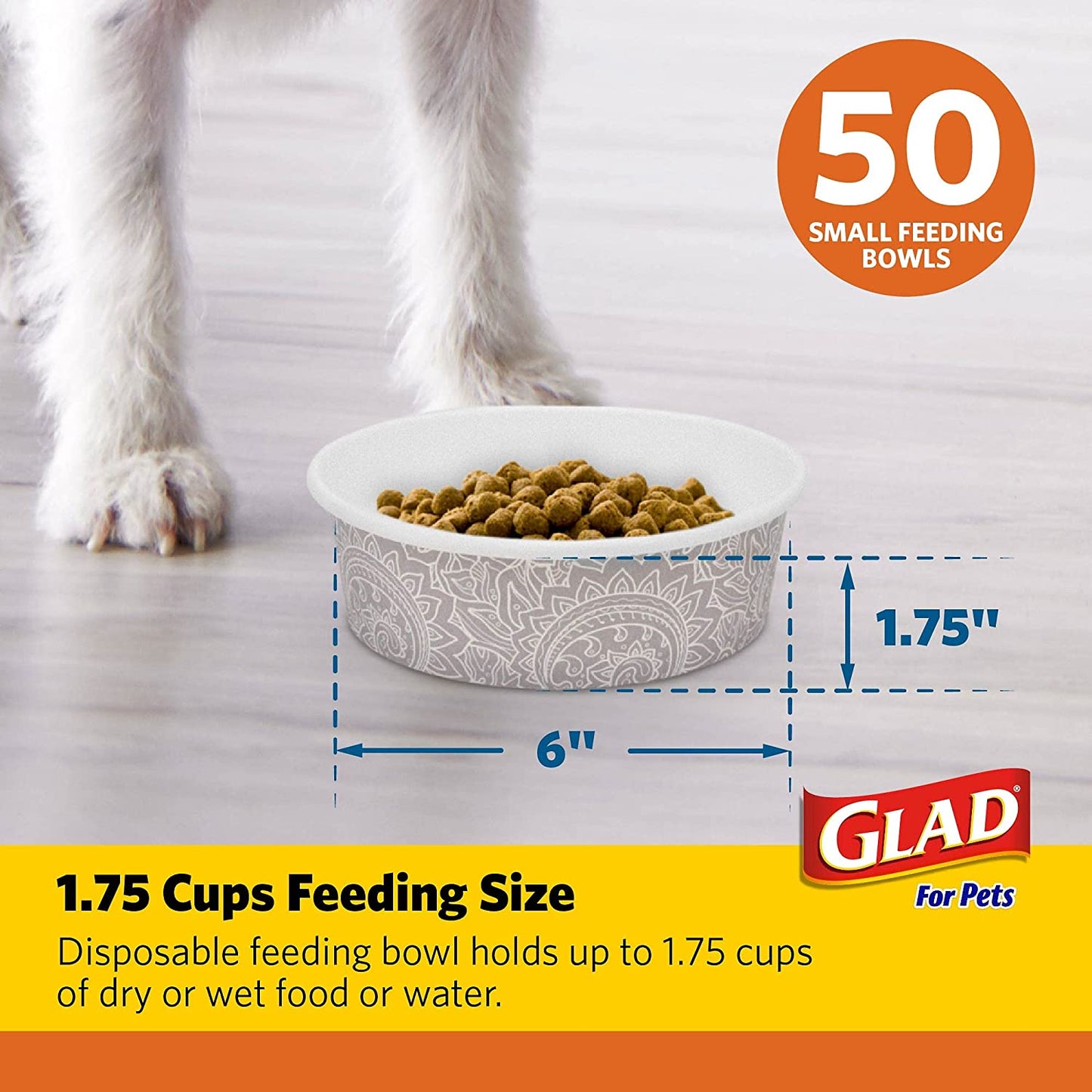 "Convenient Disposable Feeding Bowls for Pets | Stylish Small Dog Bowls in Gray Pattern | 50 Count - Ideal for Dry and Wet Food or Water"