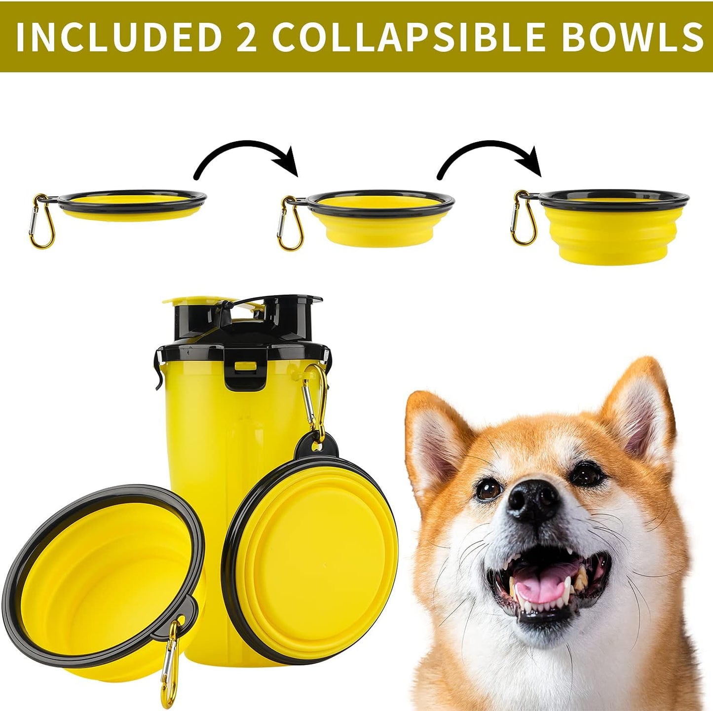 "Convenient 2-In-1 Dog Portable Bottle with Collapsible Bowls - Perfect for Pets on the Go!"