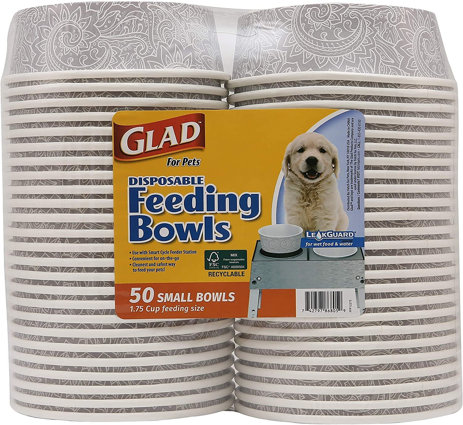 "Convenient Disposable Feeding Bowls for Pets | Stylish Small Dog Bowls in Gray Pattern | 50 Count - Ideal for Dry and Wet Food or Water"