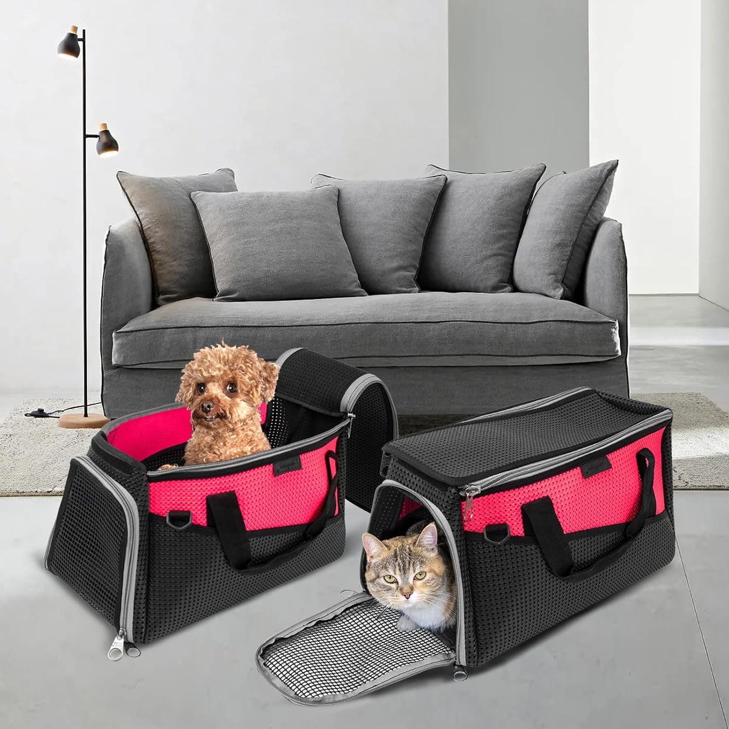 "Travel in Style with our Airline Approved Cat and Dog Carrier - Perfect for Small to Medium Pets! Foldable, Soft-Faced Design in Vibrant Red (Large Size)"