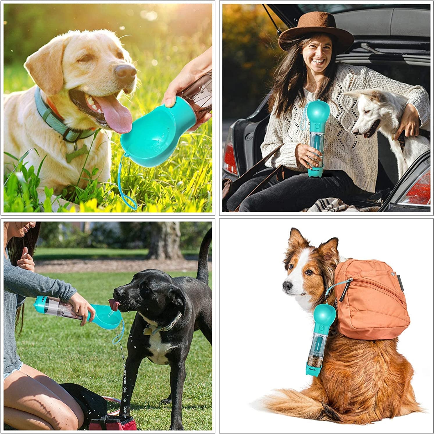 "Adventure Paws: The Ultimate 4-in-1 Dog Water Bottle - Your Portable, Leakproof Companion for Outdoor Excursions!"