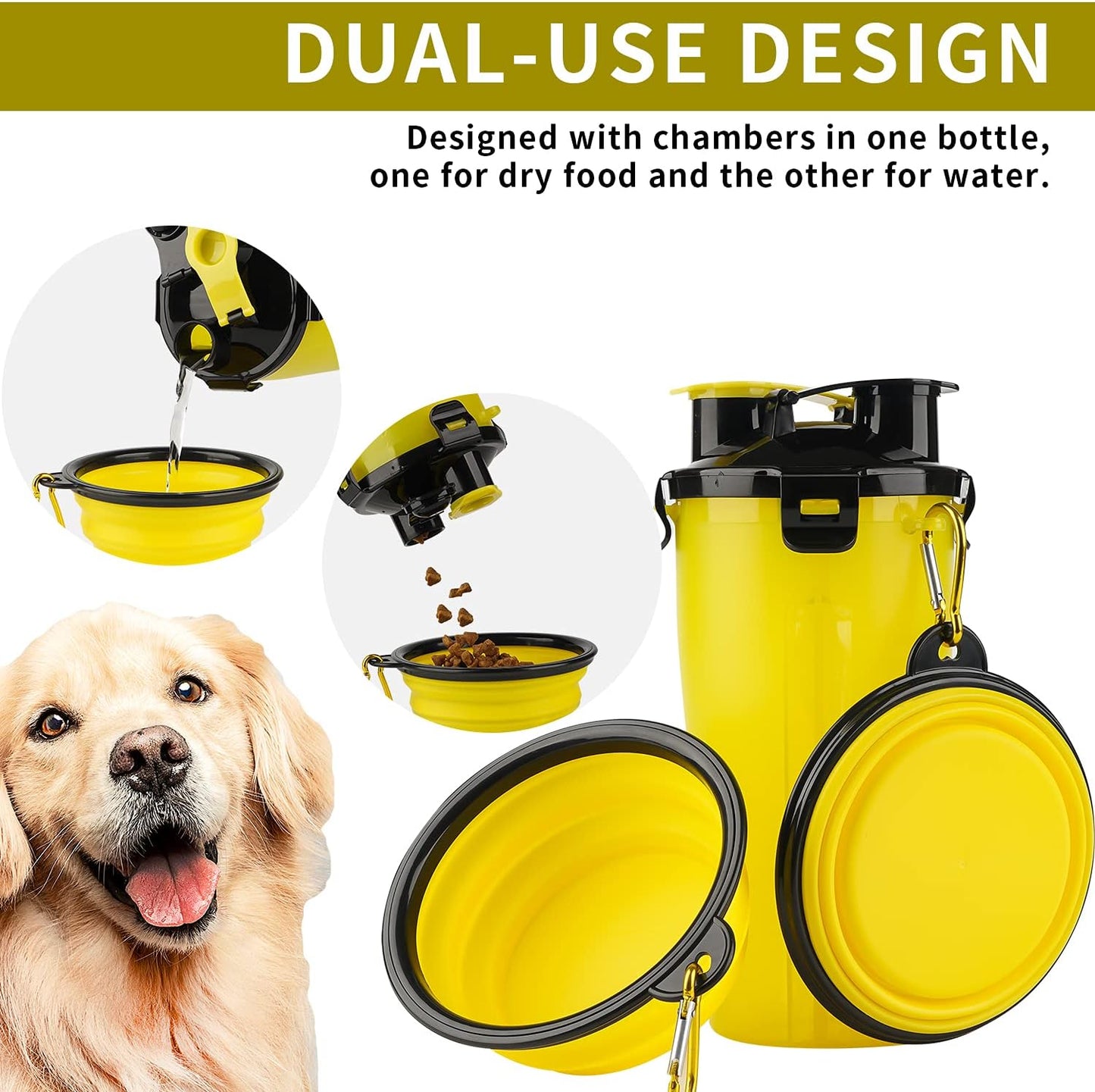 "Convenient 2-In-1 Dog Portable Bottle with Collapsible Bowls - Perfect for Pets on the Go!"