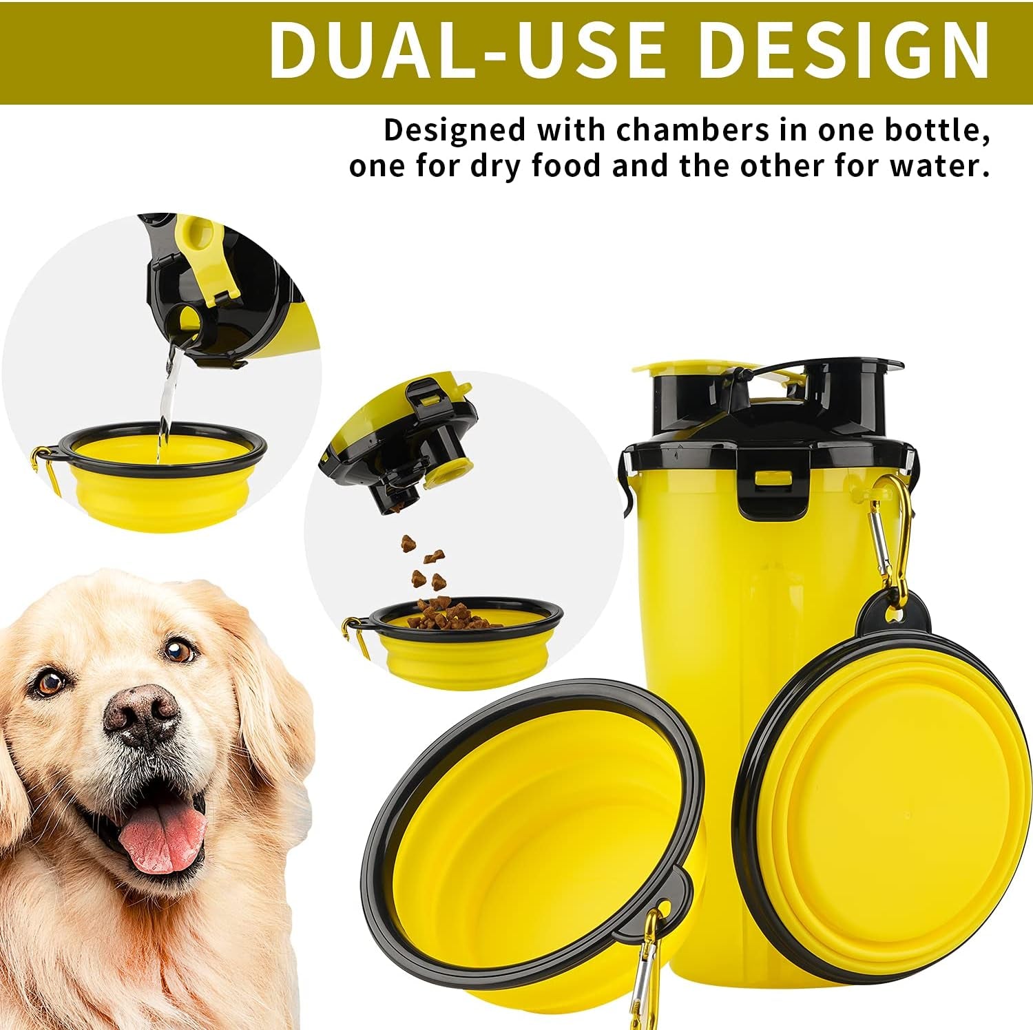 "Convenient 2-In-1 Dog Portable Bottle with Collapsible Bowls - Perfect for Pets on the Go!"