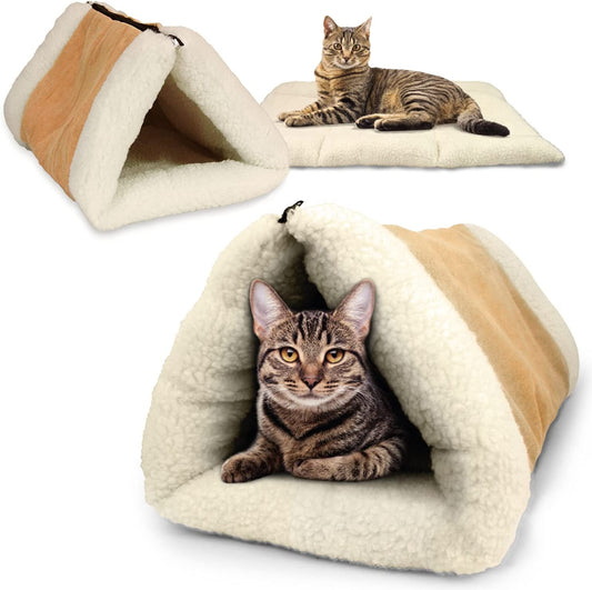 "Cozy 2-In-1 Pet Bed and Tunnel for Cats and Dogs - Perfect for Travel or Home Use - Includes 2 Pack for Extra Comfort - Beige Color"