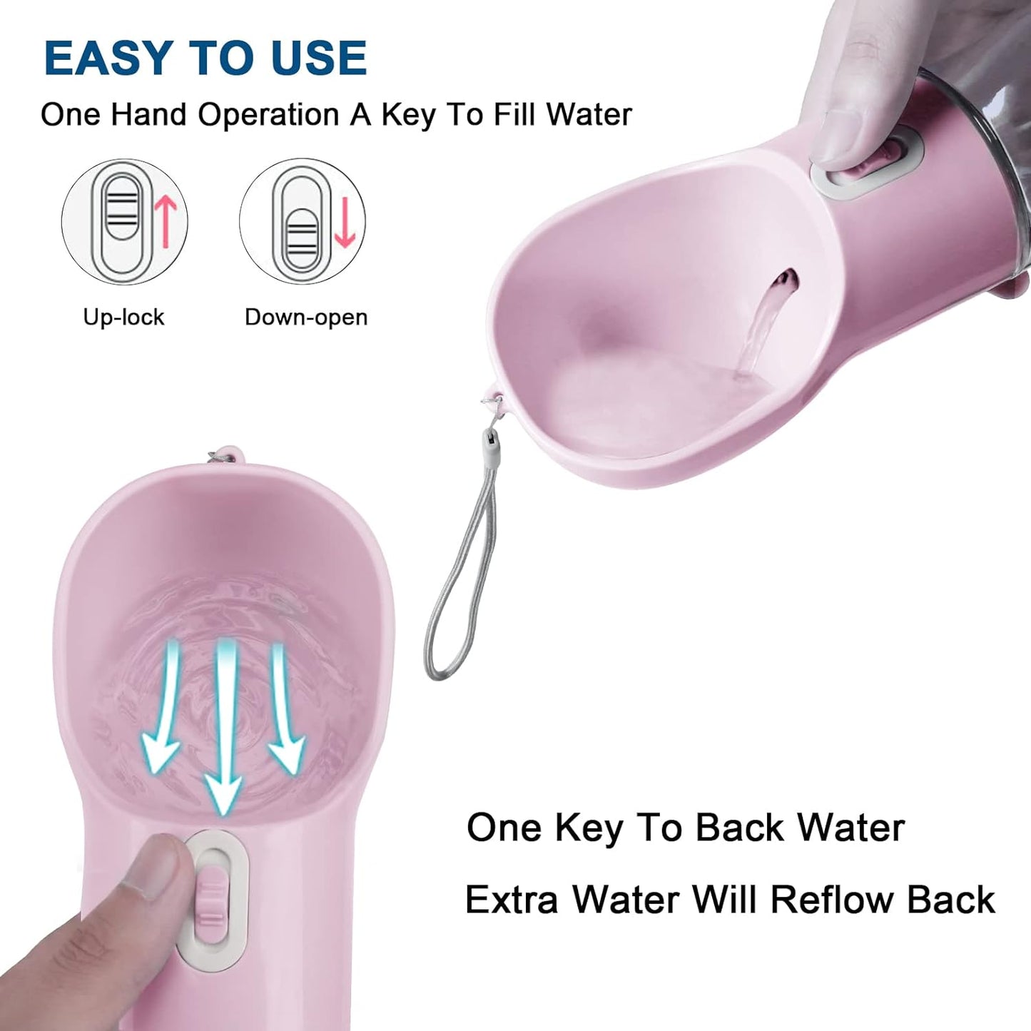 "4-in-1 Portable Dog Water Bottle - Leakproof and Convenient Pet Water Dispenser with Bonus Accessories for Walking and Travel - Stylish Pink Design"