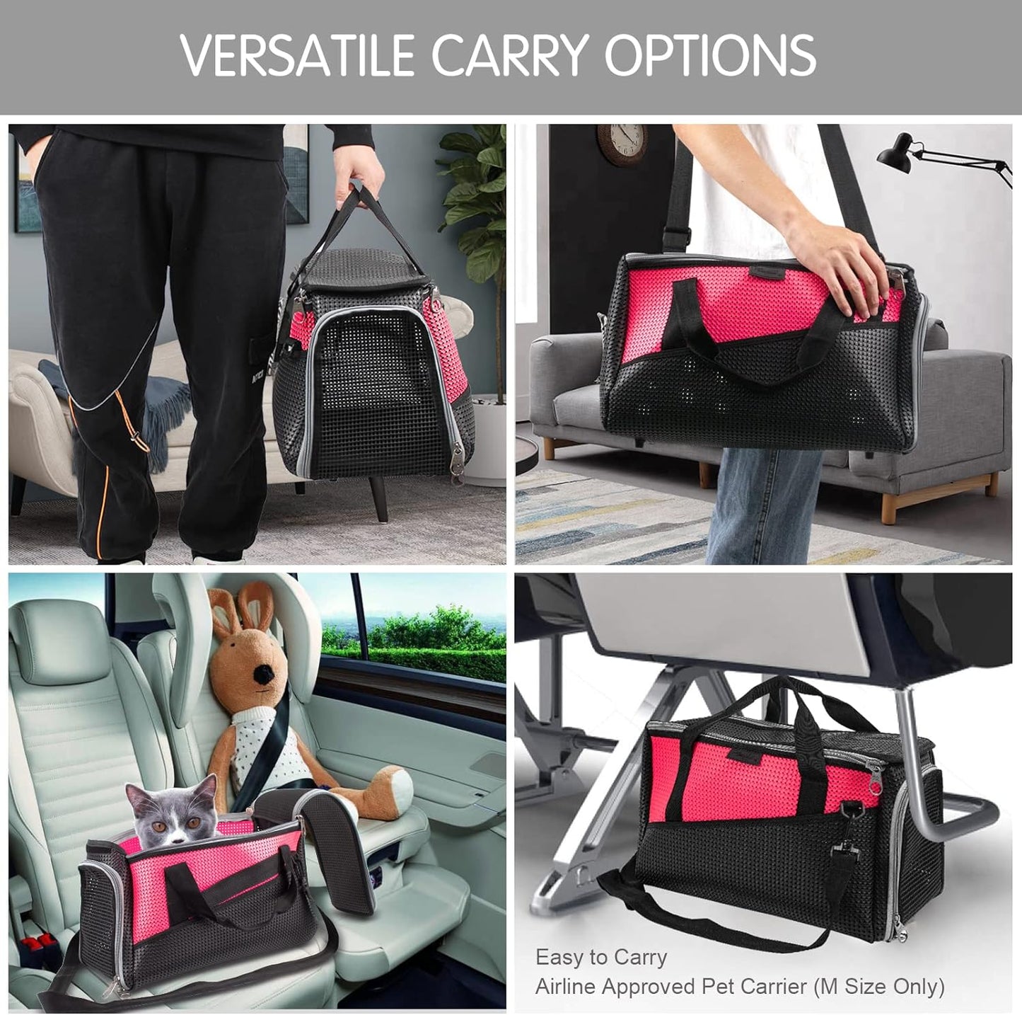 "Travel in Style with our Airline Approved Cat and Dog Carrier - Perfect for Small to Medium Pets! Foldable, Soft-Faced Design in Vibrant Red (Large Size)"
