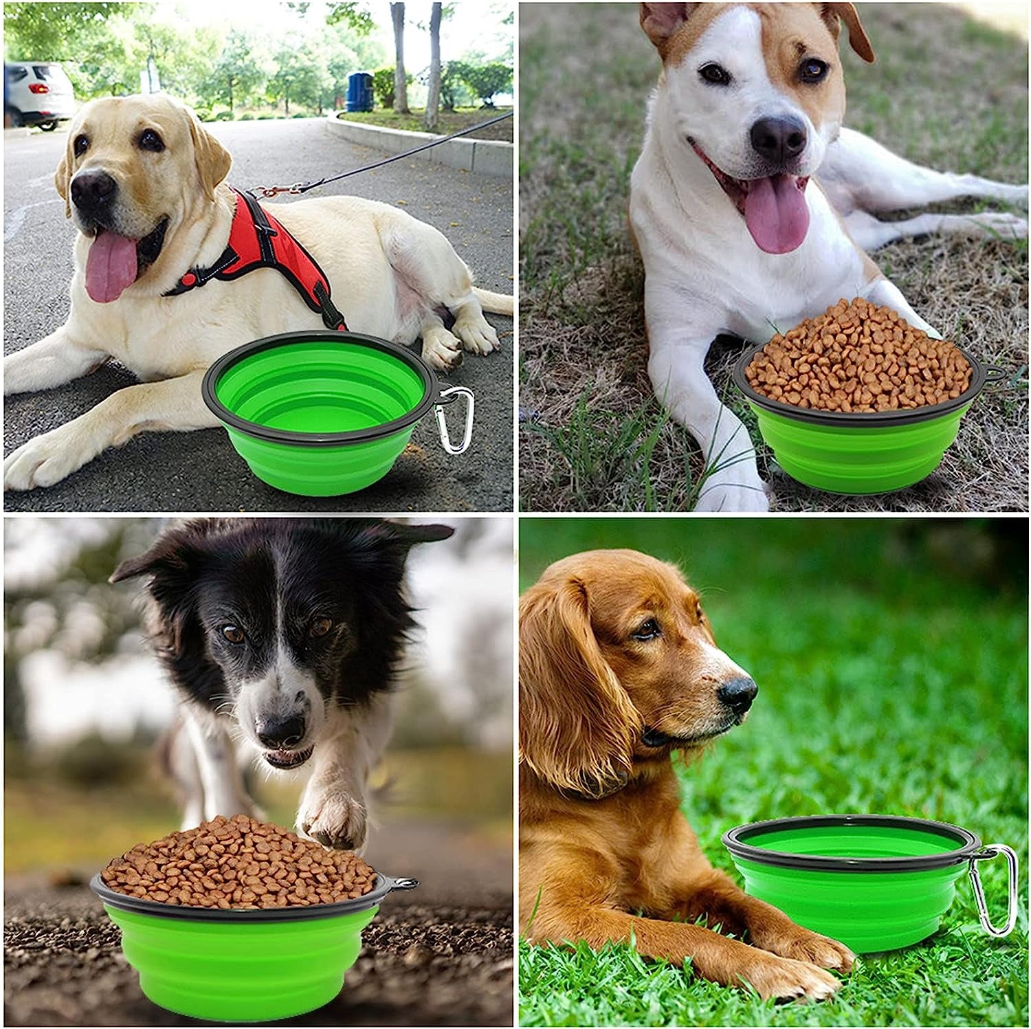 "Convenient and Portable Collapsible Dog Bowl for On-the-Go Pets - Perfect for Travel, Camping, and Outdoor Adventures - Large Size in Vibrant Green"