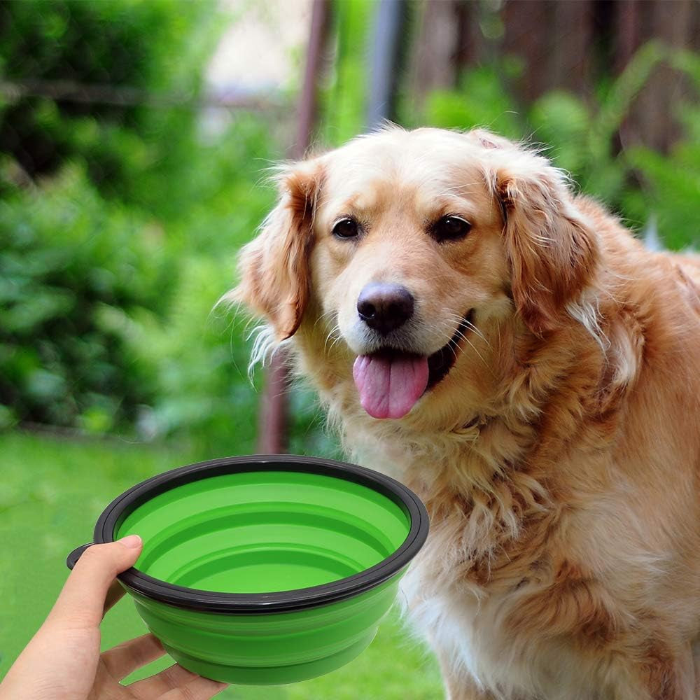 "Convenient and Portable Collapsible Dog Bowl for On-the-Go Pets - Perfect for Travel, Camping, and Outdoor Adventures - Large Size in Vibrant Green"