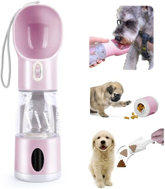 "4-in-1 Portable Dog Water Bottle - Leakproof and Convenient Pet Water Dispenser with Bonus Accessories for Walking and Travel - Stylish Pink Design"