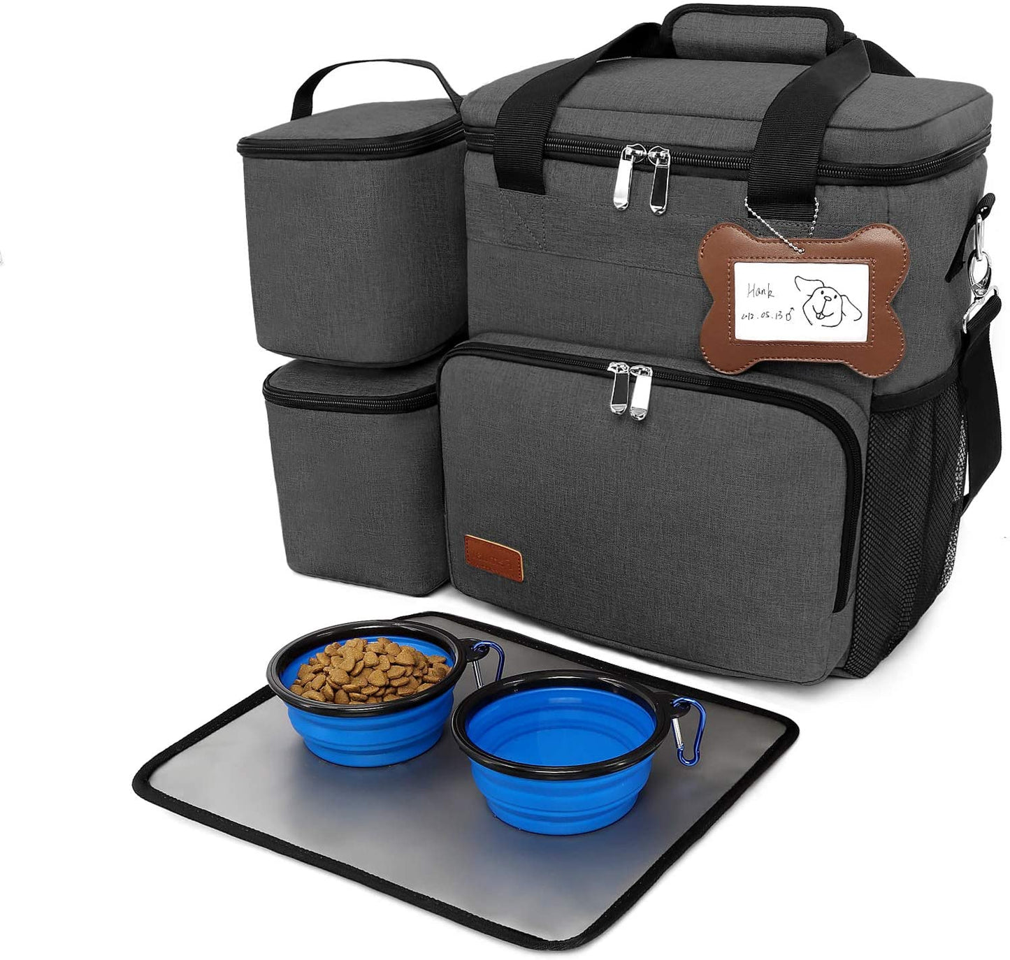 "Ultimate Dog Travel Kit: Adventure-ready Bag with Food Containers, Bowls, and More!"