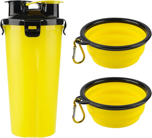 "Convenient 2-In-1 Dog Portable Bottle with Collapsible Bowls - Perfect for Pets on the Go!"